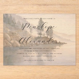 Tranquil Blue Watercolor Landscape Acrylic Invitations