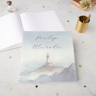 Tranquil Blue Watercolor Lighthouse Guest Book