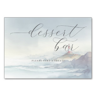 Tranquil Blue Watercolor Lighthouse Scene Table Number