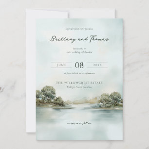 Tranquil Blue Watercolor Nature Scene Invitation