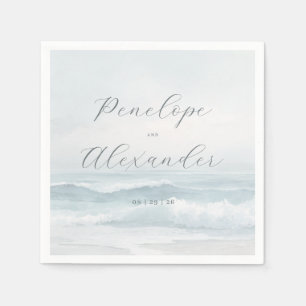 Tranquil Blue Watercolor Waves Napkin