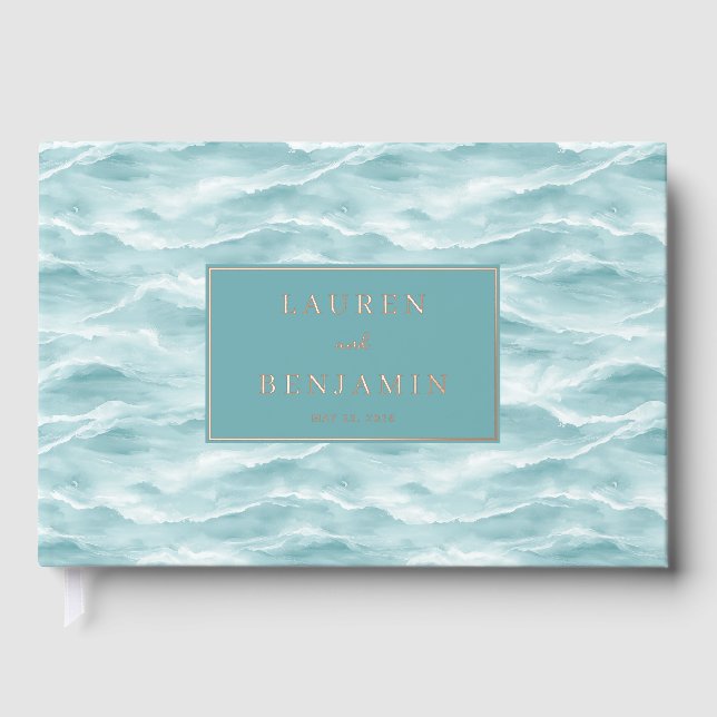 Tranquil Blue Wave Ocean Guest Book (Front)