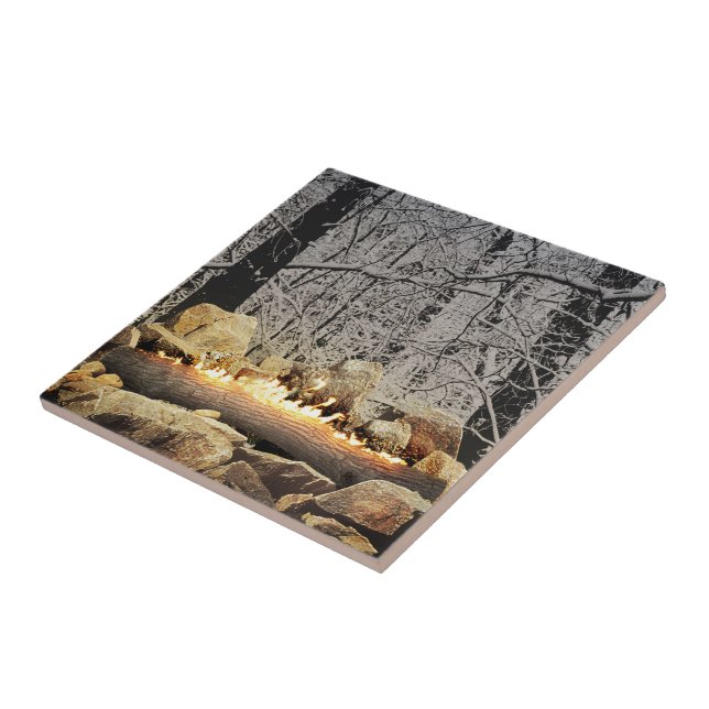 Tranquil Burning Yule Log in a Snowy Forest Tile (Side)