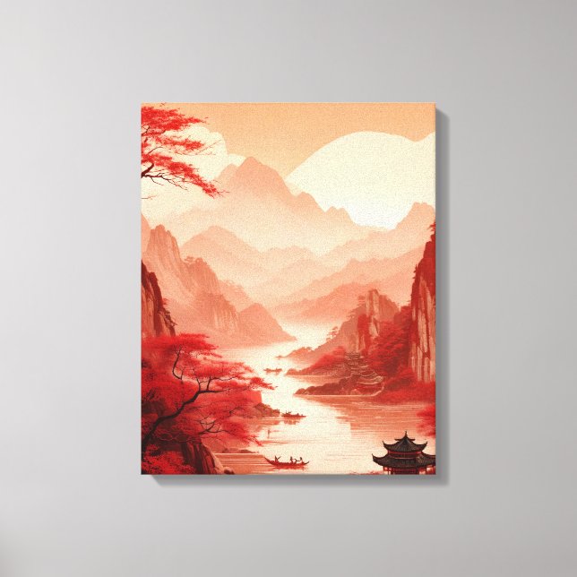 Tranquil Chinese Landscape with Mountains and Rive Canvas Print (Front)