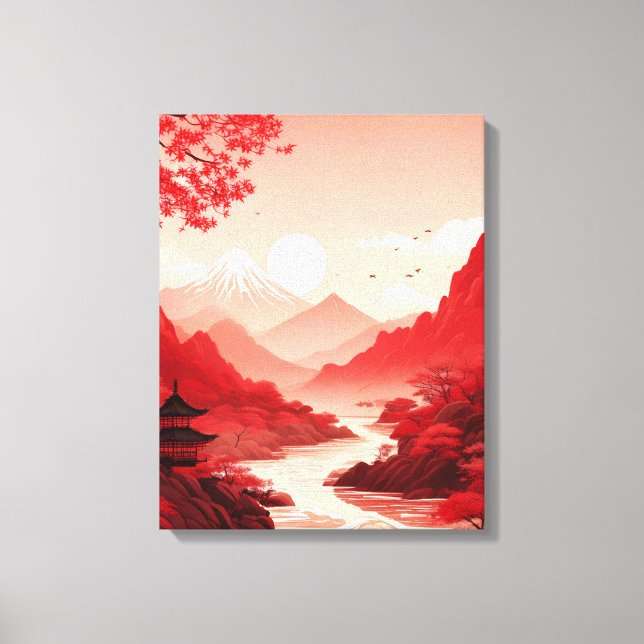 Tranquil Chinese Landscape with Mountains and Rive Canvas Print (Front)