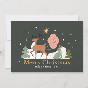 Tranquil Christmas Eve with Reindeer and Rabbit Holiday Card