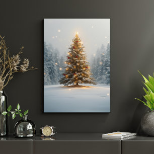 Tranquil Christmas Tree in Snowy Clearing Poster