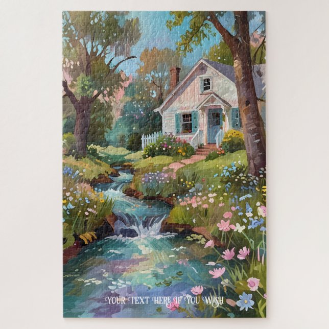 Tranquil Countryside Retreat Cottage Watercolour Jigsaw Puzzle (Vertical)