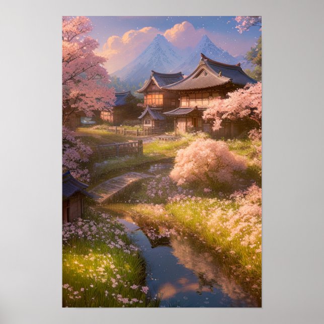 Tranquil Countryside Village in Full Bloom Poster (Front)