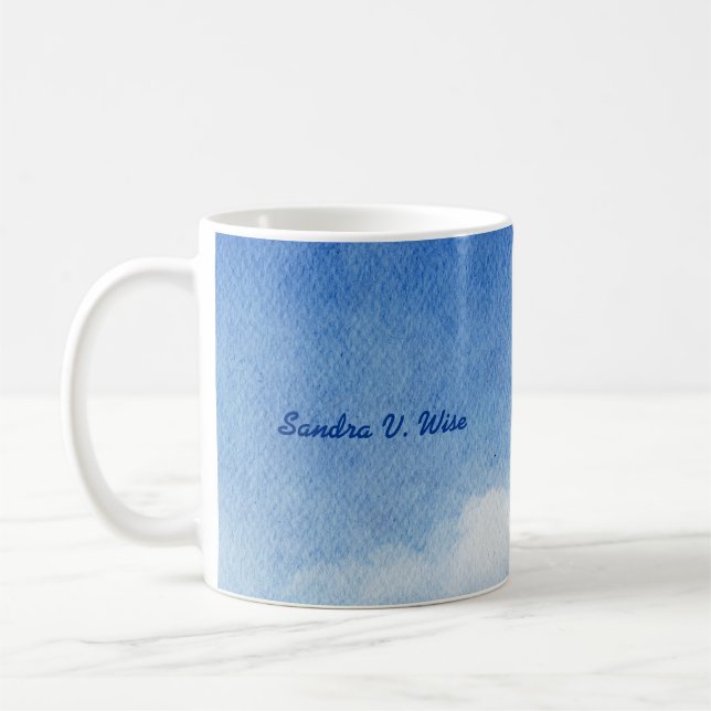 Tranquil Custom Sky Dreams Watercolor Blue & White Coffee Mug (Left)