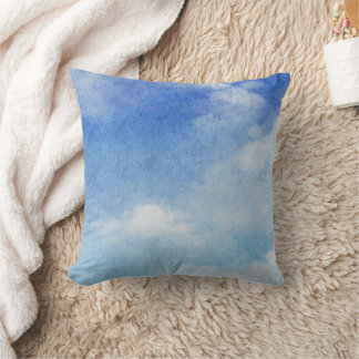 Tranquil Custom Sky Dreams Watercolor Blue & White Cushion