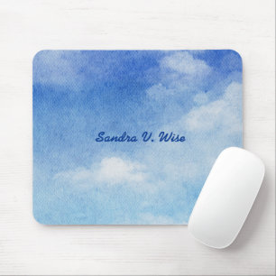 Tranquil Custom Sky Dreams Watercolor Blue & White Mouse Pad