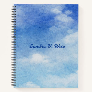 Tranquil Custom Sky Dreams Watercolor Blue & White Notebook
