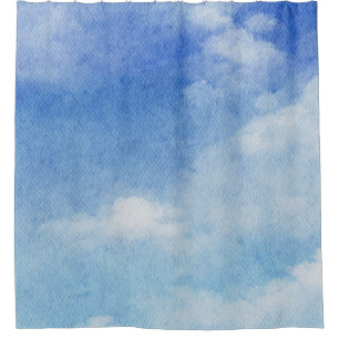 Tranquil Custom Sky Dreams Watercolor Blue & White Shower Curtain
