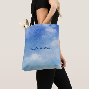 Tranquil Custom Sky Dreams Watercolor Blue & White Tote Bag