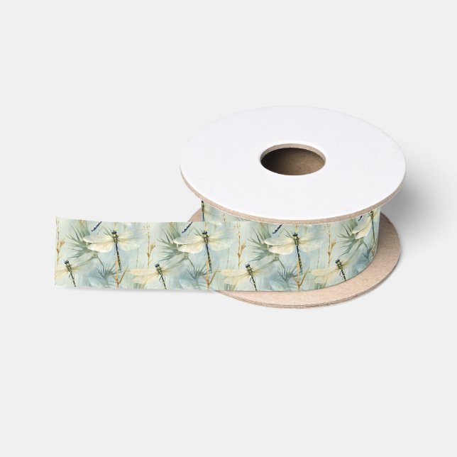 Tranquil Dragonfly Watercolour-style Satin Ribbon (Spool)