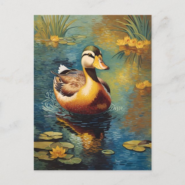 Tranquil Duck On A Pond Artistic Painting Postcard (Front)