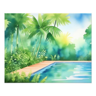 Tranquil Escape: Watercolor Poolside Paradise Photo Print