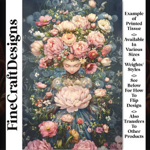 Tranquil Ethereal Girl Lush Flowers AG1O Decoupage Tissue Paper