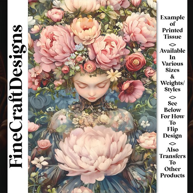 Tranquil Ethereal Girl Lush Flowers AG1Z Decoupage Tissue Paper (Creator Uploaded)