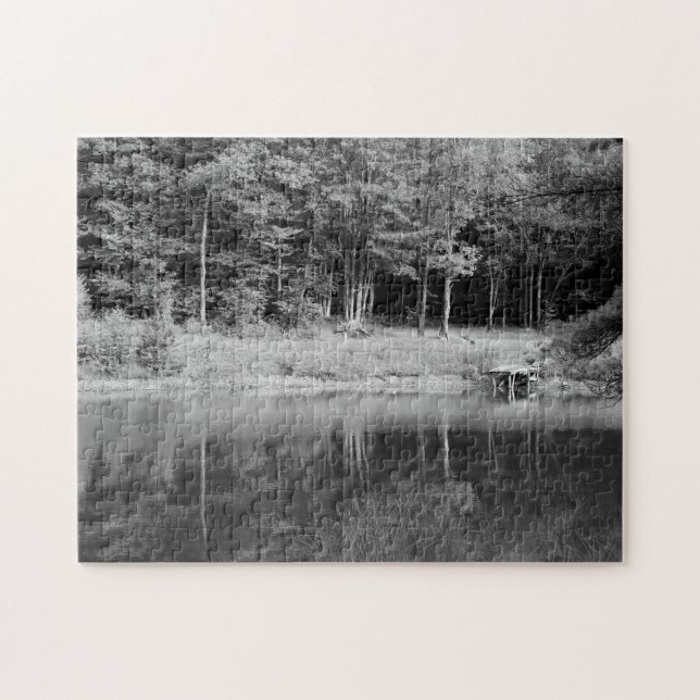Tranquil Fall Pond View Fishing Dock Family Fun Jigsaw Puzzle (Horizontal)