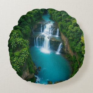 "Tranquil Falls  – Nature’s Hug in Every  Round Cushion