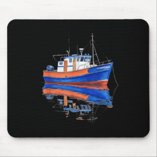 Tranquil Fishing Boat Water Reflection Art Mouse Pad