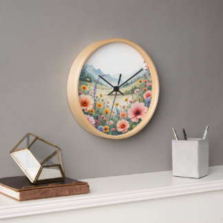 Tranquil Floral Meadow  Clock