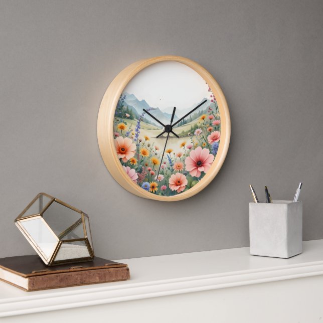 Tranquil Floral Meadow  Clock (Office)