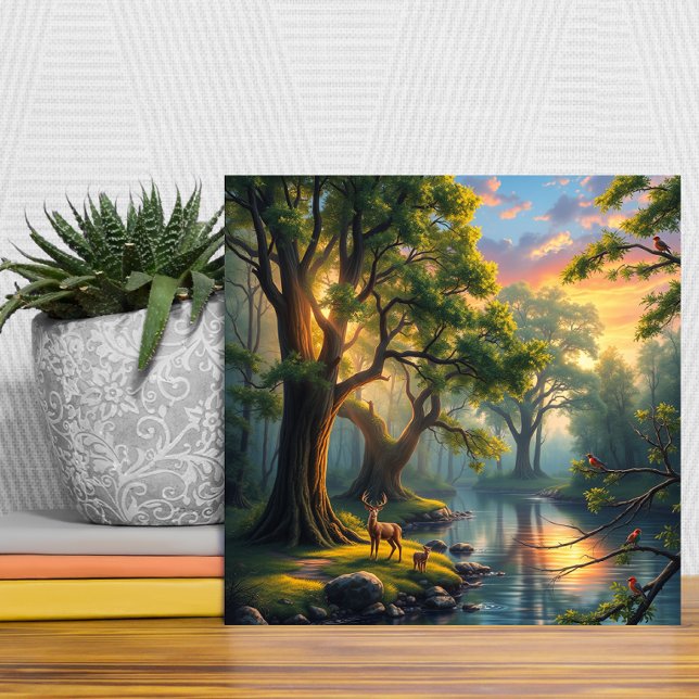 Tranquil Forest Serenity at Dawn Nature Artwork Tile (Creator Uploaded)