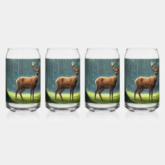 Tranquil Forest Serenity: Deer Grazing Can Glass