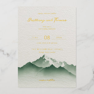 Tranquil Gold Watercolor Mountains