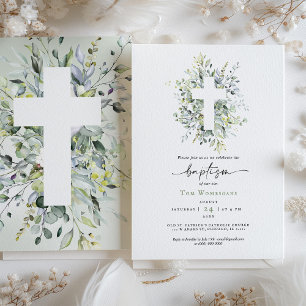 Tranquil Grace Greenery Baptism Invitation