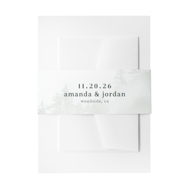 Tranquil Gray Watercolor Trees Invitation Belly Band (Front Example)