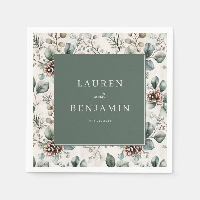 Tranquil Green Botanical Napkin (Front)