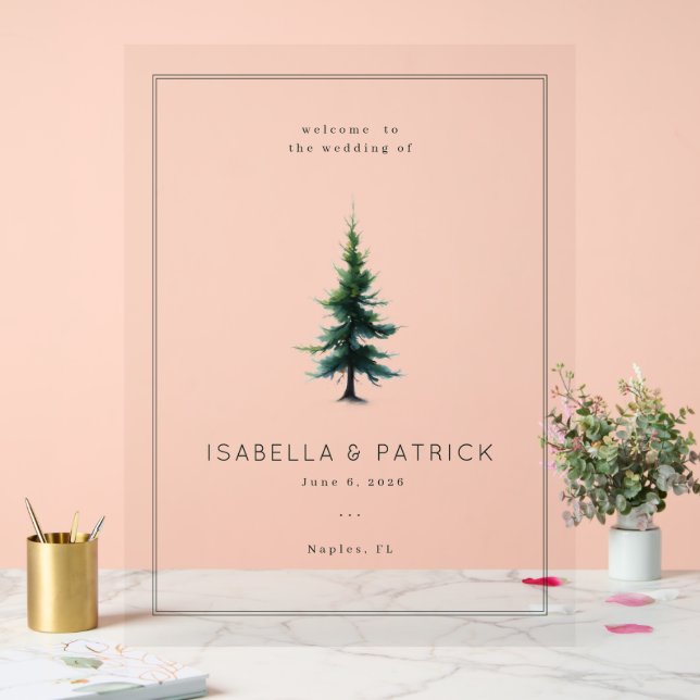 Tranquil Green Evergreen Tree Acrylic Sign (Wedding)