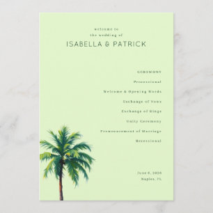 Tranquil Green Palm Tree Wedding Ceremony Schedule Programme