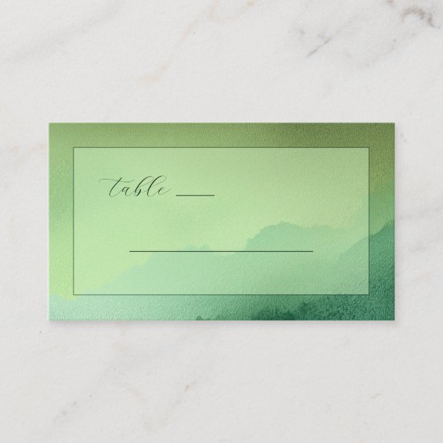 Tranquil Green Watercolor Calligraphy Place Card (Front)