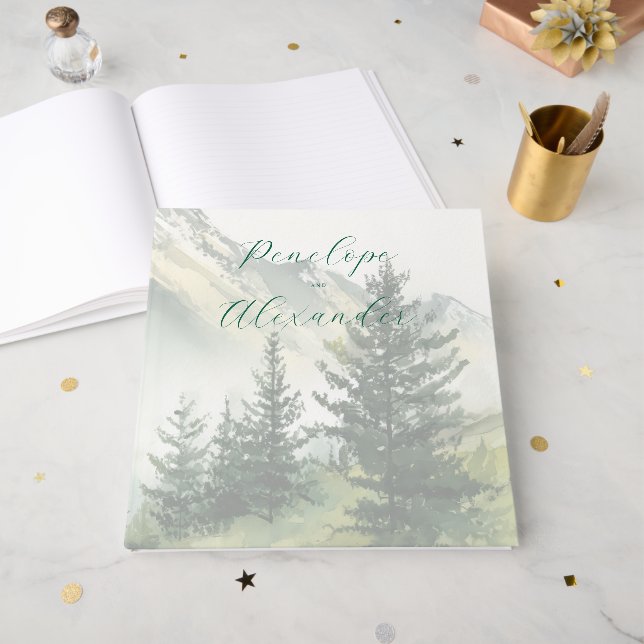 Tranquil Green Watercolor Forest Guest Book (Front Open)