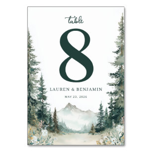 Tranquil Green Watercolor Landscape Table Number