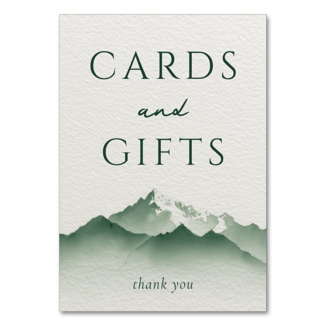 Tranquil Green Watercolor Mountains Table Number (Front)