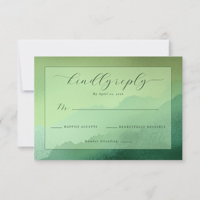 Tranquil Green Watercolor RSVP Card (Front)