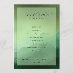 Tranquil Green Wedding Ceremony Schedule Programme