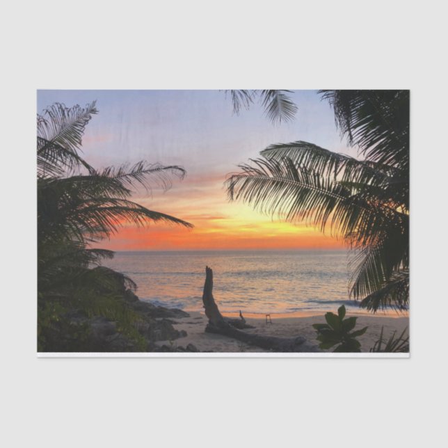 Tranquil Hawaiian Tropical Island Beach Sunset Tissue Paper (Front)