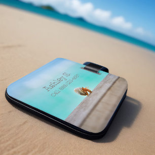 Tranquil Hermit Crab Beach Travel Aqua Seashell Luggage Tag