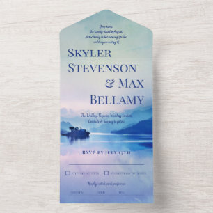 Tranquil Island Mountains Landscape Wedding All In One Invitation