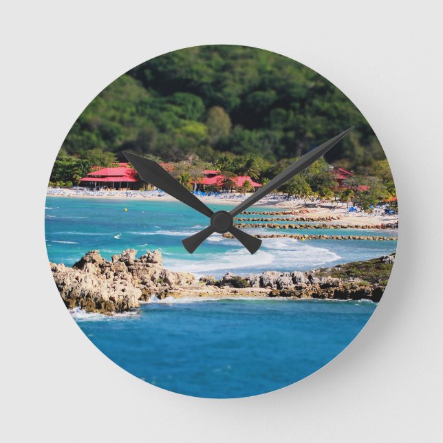 Tranquil Island Paradise Labadee Haiti Round Clock (Front)