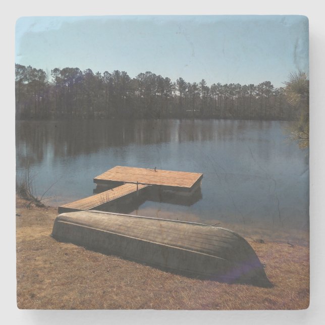 Tranquil Lake Dock Stone Coaster (Front)
