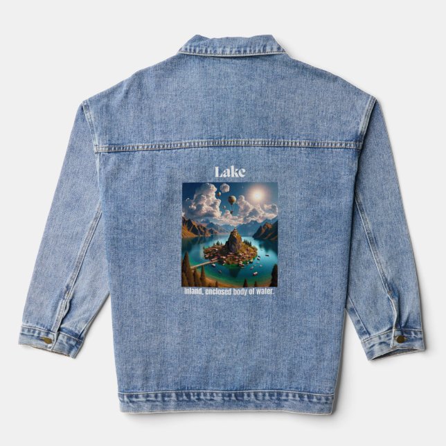 Tranquil Lake Oasis: Inland Waters Tee Denim Jacket (Back)