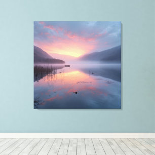 Tranquil Lake Sunrise – Serene Nature Landscape Ar Canvas Print
